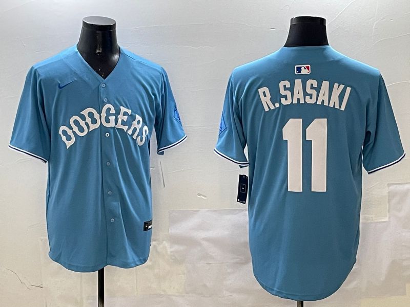 Men Los Angeles Dodgers #11 R.Sasaki Light Blue Joint Name 2025 Nike MLB Jersey style 1->los angeles dodgers->MLB Jersey
